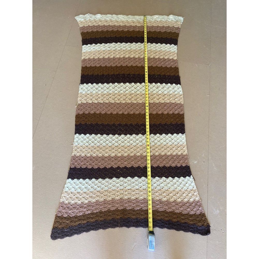 Handmade Crochet Afghan Granny Square Blanket Throw 68x32 Browns & Tans